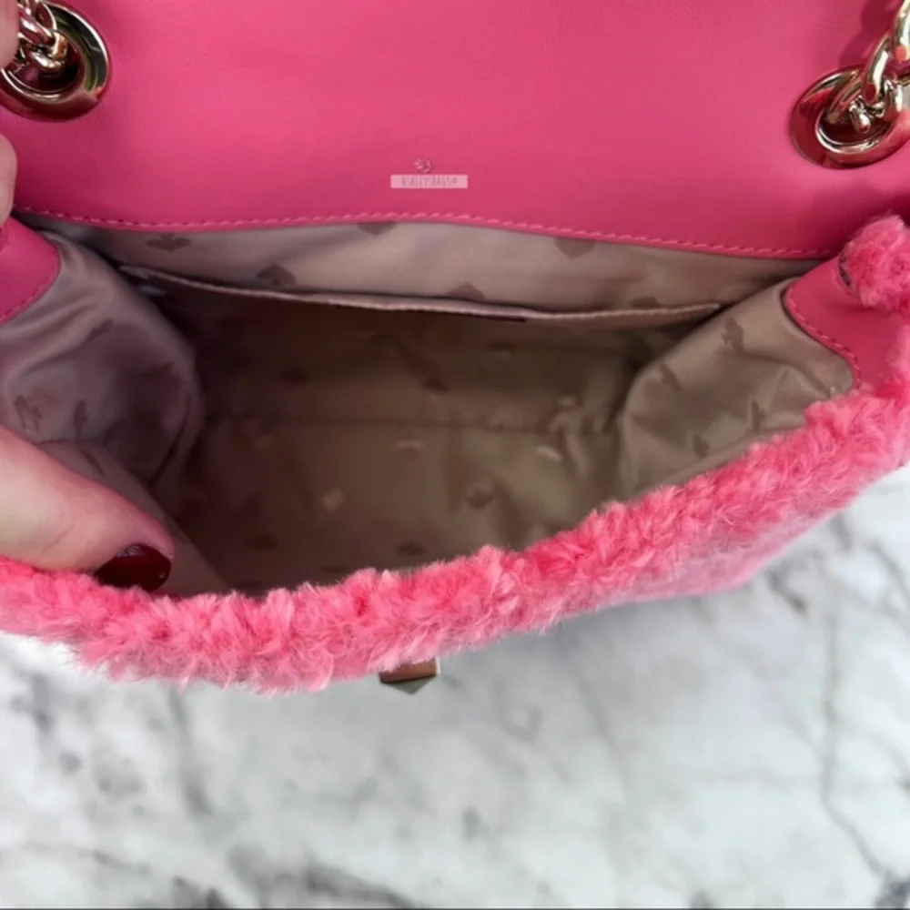 Kate Spade Natalia Pink Faux Fur Small Flap Shoulder Bag Crossbody